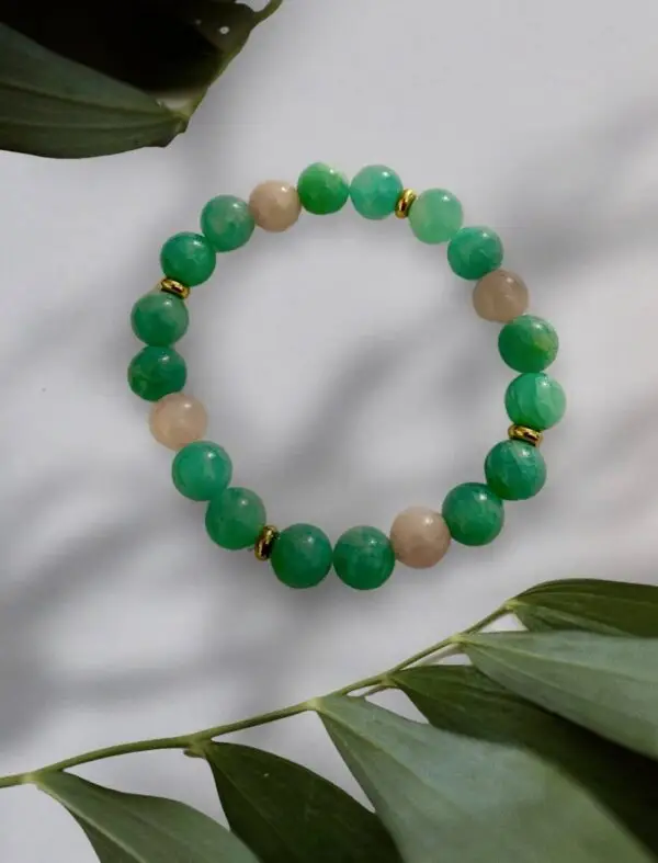 bracelet élastique amazonite et quartz rose Esther Massage et plénitude