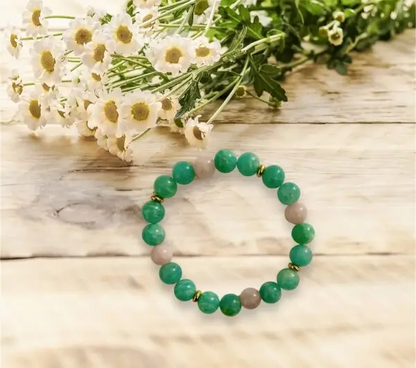 bracelet élastique amazonite et quartz rose-massage et plénitude Esther Massage et plénitude