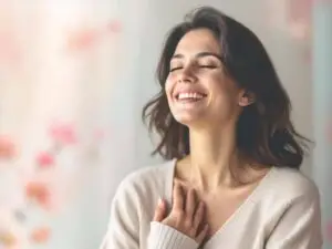 femme heureuse de la formation ménopauzen